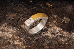 Ring - 925/-Silber, Feingold mit 4 Brillanten